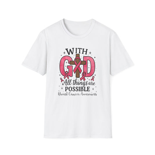 Inspirational Breast Cancer Awareness T-Shirt, Faith Shirt, God Shirt, Support Pink Ribbon, Softstyle Tee