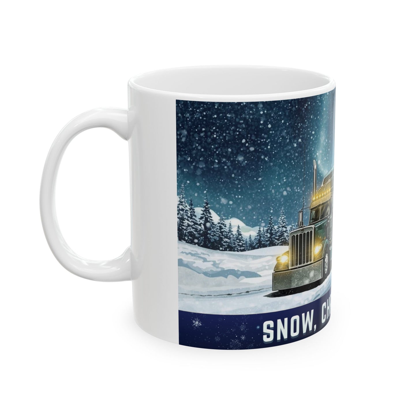 Winter Truck Ceramic Mug - Snow, Chrome & Coffee