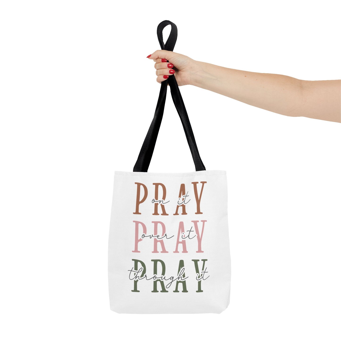 Inspirational Tote Bag - Pray It, Power It, Through It, Motivational, Faith-Based Gift, Everyday Use, Church or Study Bag