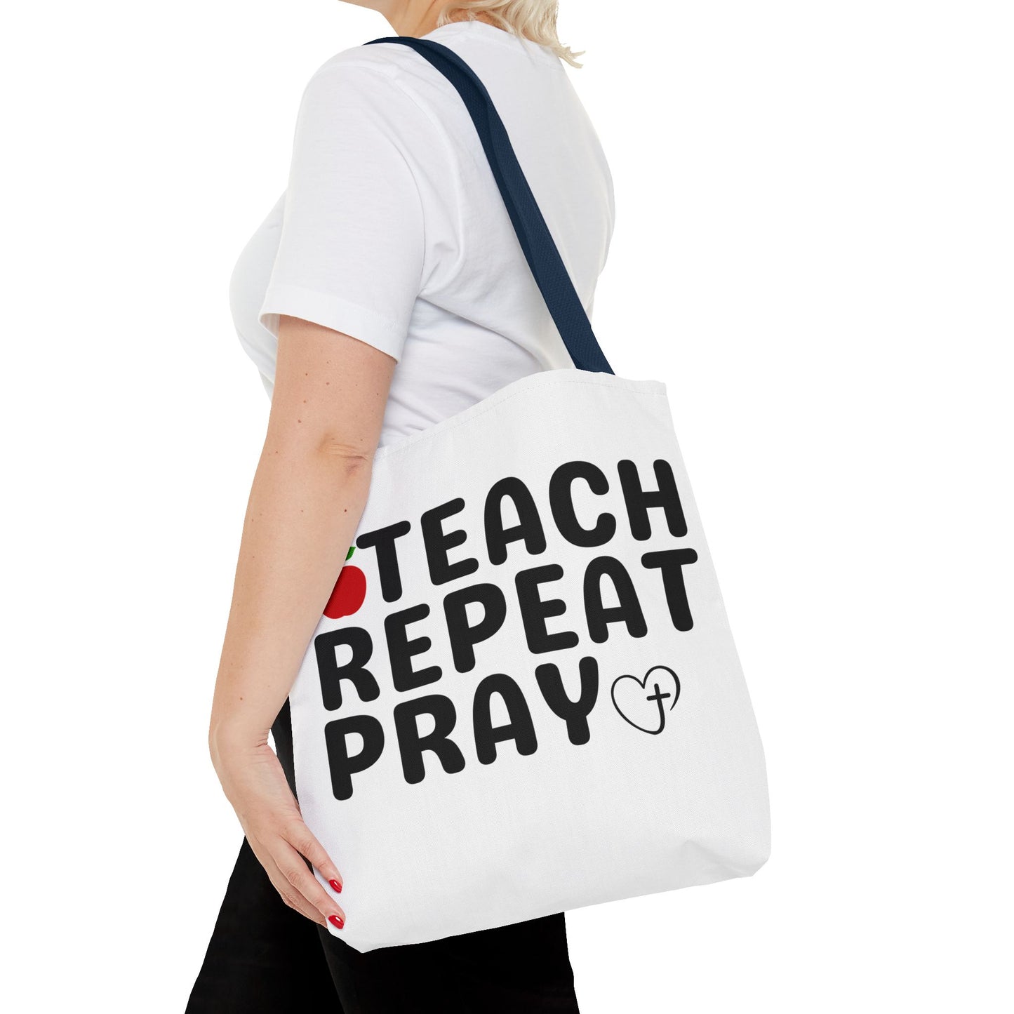 Teach Repeat Pray Tote Bag — Christian Teacher Gift Canvas Grocery Tote