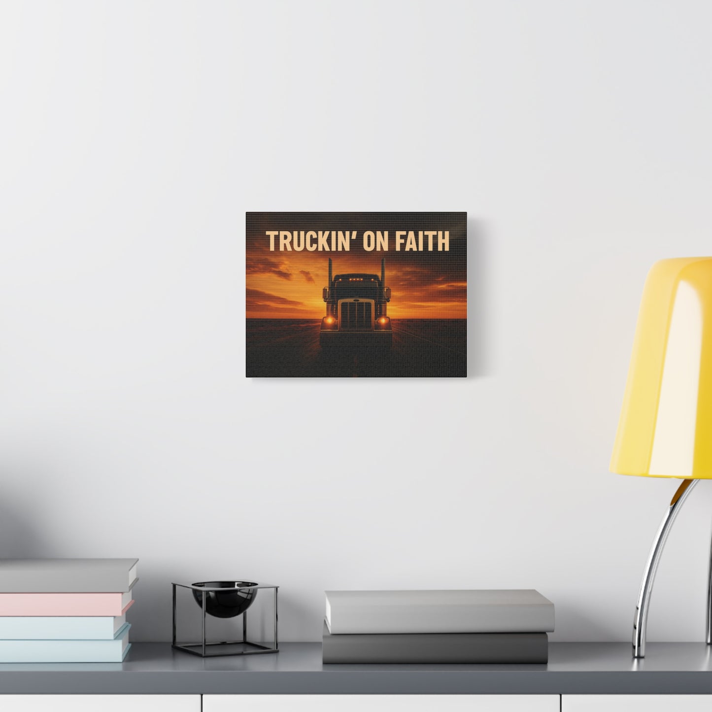 Truckin' On Faith Matte Canvas Wall Art — Semi Truck Sunset Print