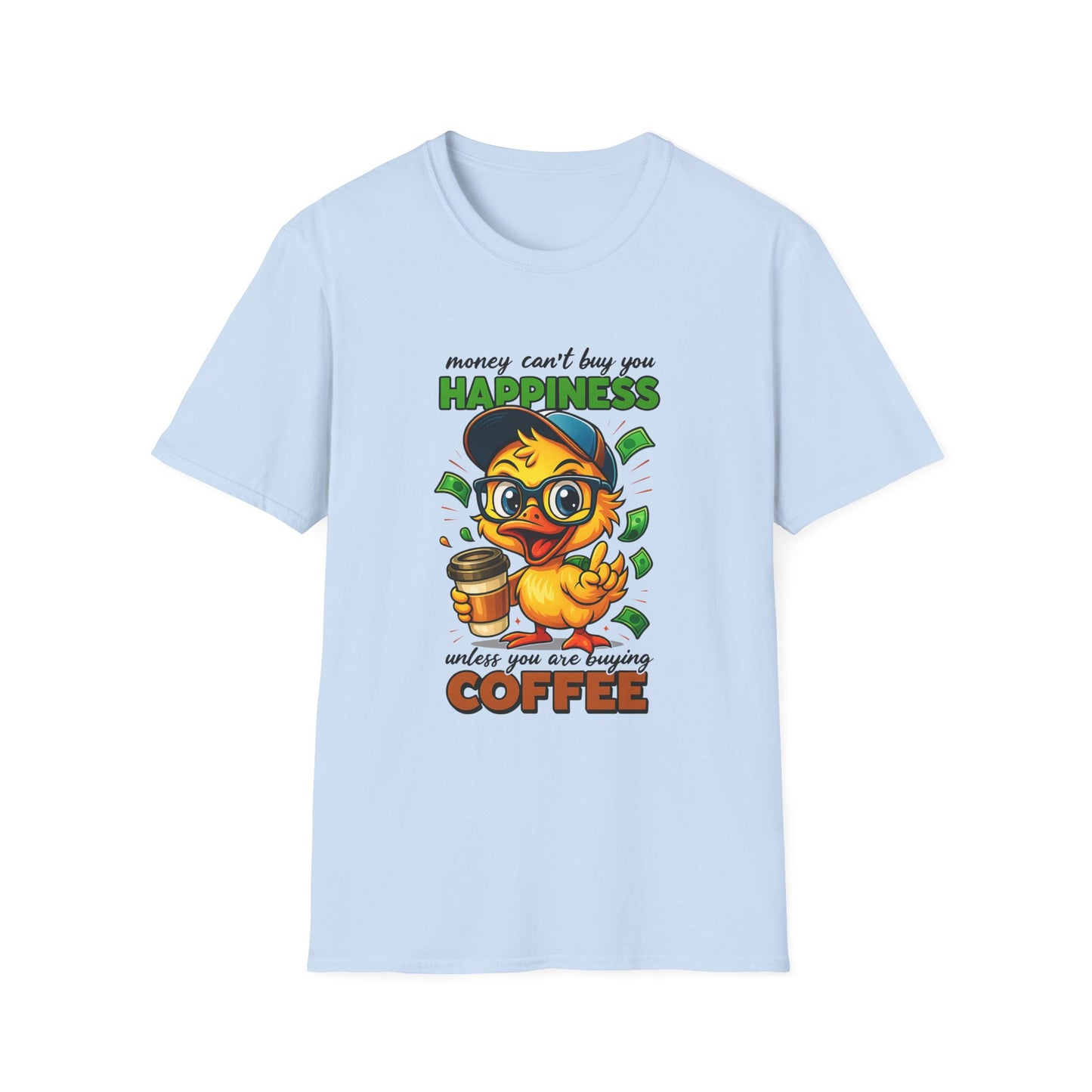 Coffee Lover's Unisex T-Shirt - Cute Duck Design, Humor Tee, Gift for Coffee Enthusiasts, Fun Casual Top, Perfect for Birthdays, Holidays