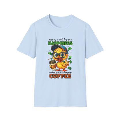 Coffee Lover's Unisex T-Shirt - Cute Duck Design, Humor Tee, Gift for Coffee Enthusiasts, Fun Casual Top, Perfect for Birthdays, Holidays