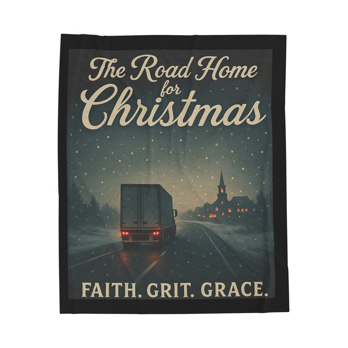 Christmas Road Home Plush Blanket - Cozy Velveteen Throw with Faith, Grit, Grace Design