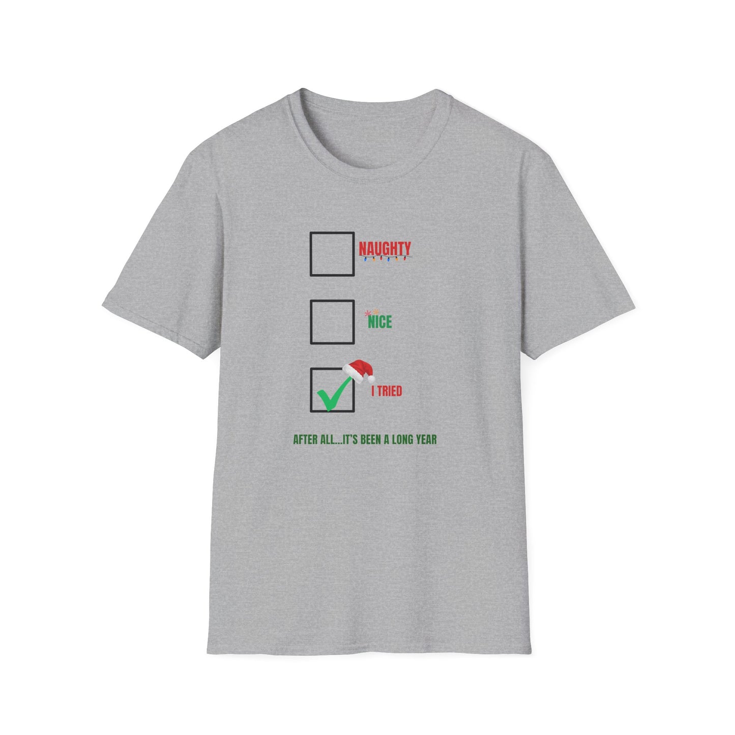 Funny Christmas Checklist T-Shirt – "Tired" Checkbox Holiday Tee
