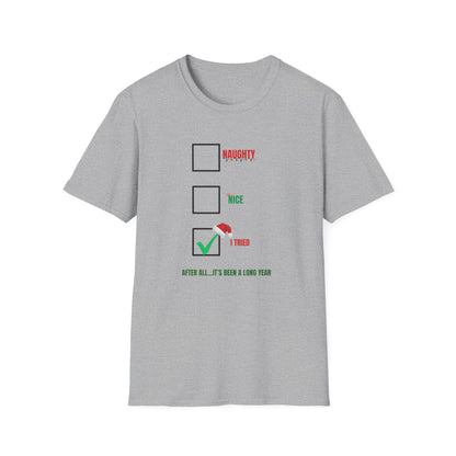 Funny Christmas Checklist T-Shirt – "Tired" Checkbox Holiday Tee