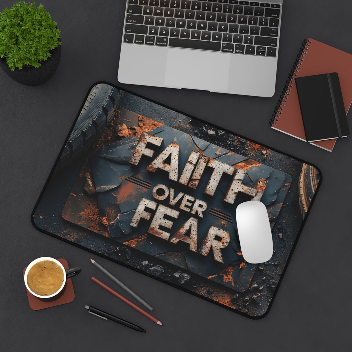 Faith Over Fear Desk Mat — Inspirational Christian Gaming Mouse Pad