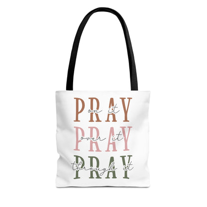 Inspirational Tote Bag - Pray It, Power It, Through It, Motivational, Faith-Based Gift, Everyday Use, Church or Study Bag