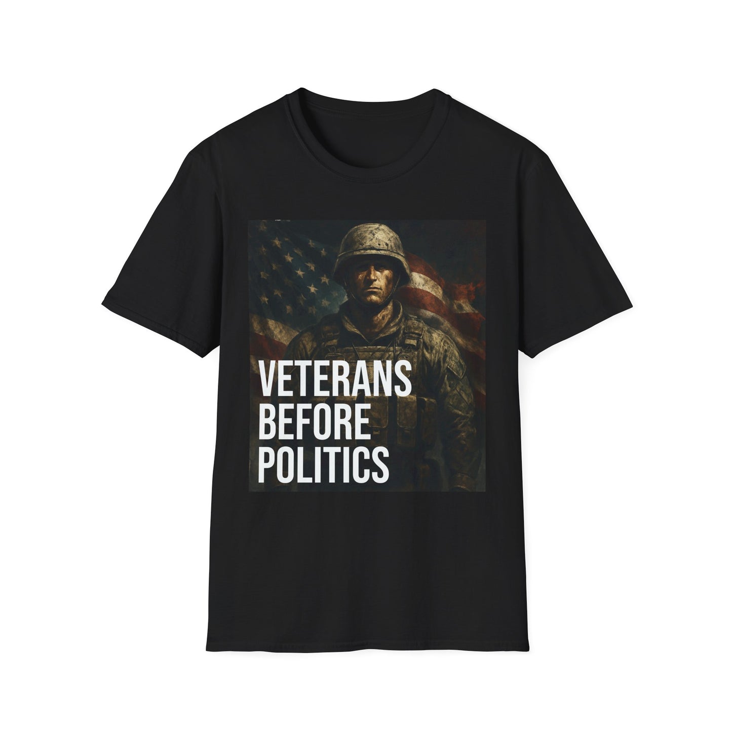 Veterans Before Politics Unisex Softstyle T-Shirt, Military Apparel, Veteran Pride Tee, Unisex Graphic Tee, Patriotic Gift
