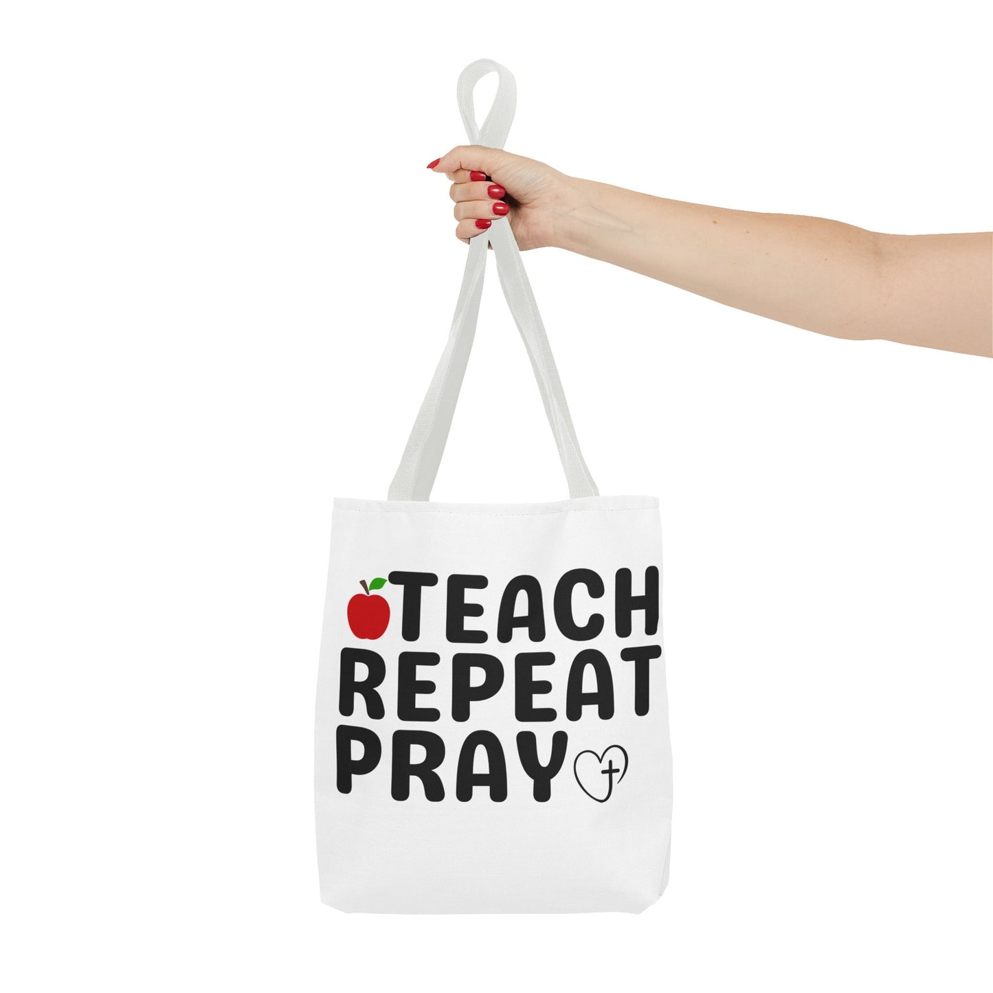 Teach Repeat Pray Tote Bag — Christian Teacher Gift Canvas Grocery Tote