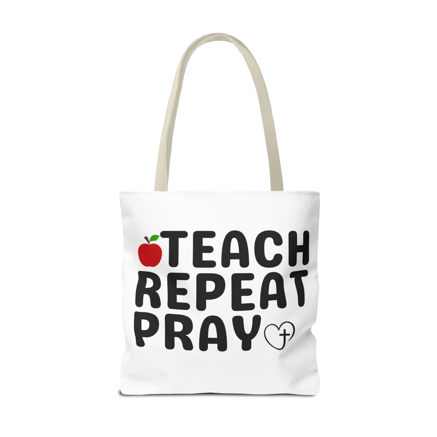 Teach Repeat Pray Tote Bag — Christian Teacher Gift Canvas Grocery Tote