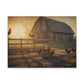 Vintage Farmhouse Canvas Wall Art — Barn & Chickens Rustic Sunrise Print