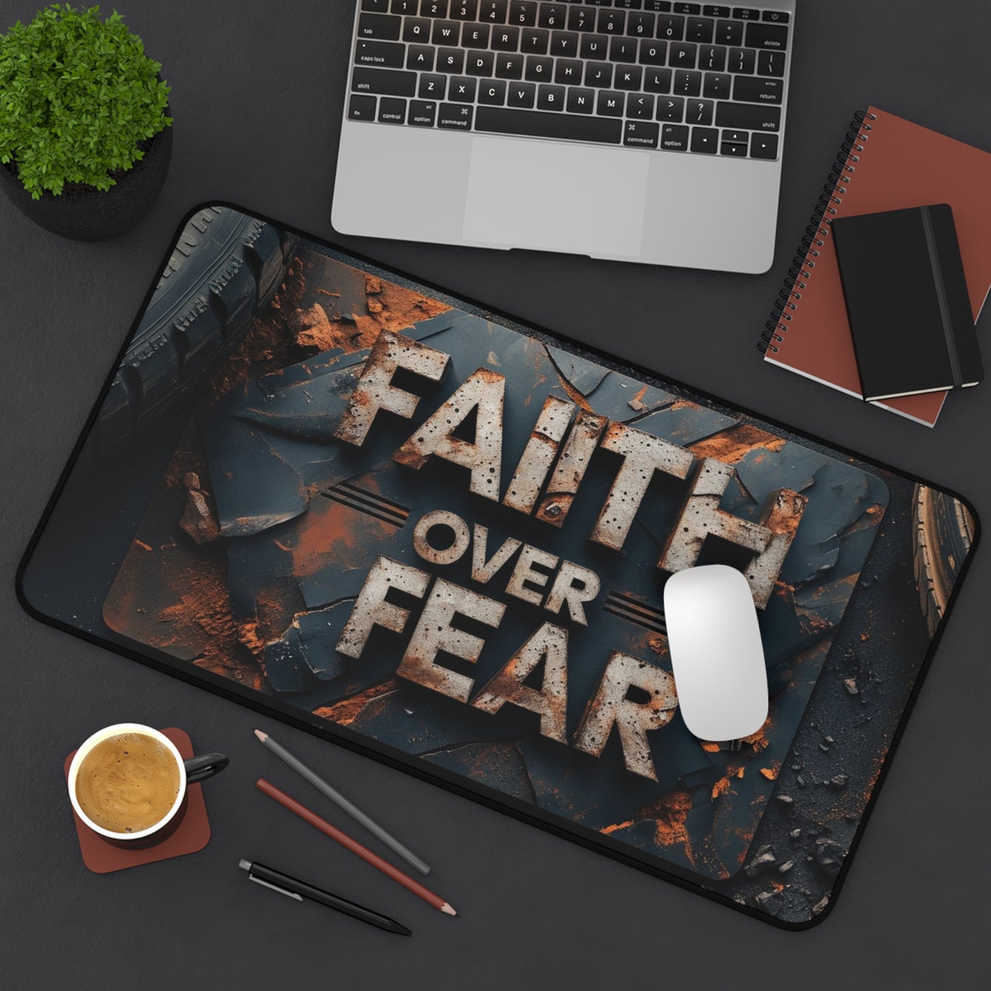 Faith Over Fear Desk Mat — Inspirational Christian Gaming Mouse Pad
