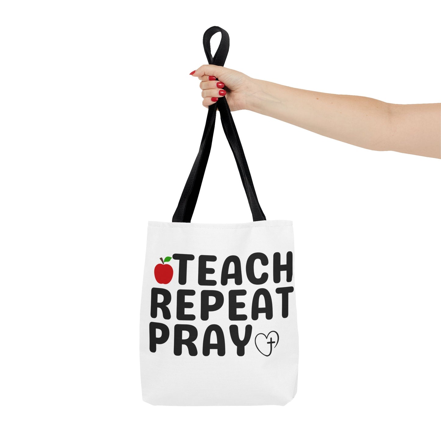 Teach Repeat Pray Tote Bag — Christian Teacher Gift Canvas Grocery Tote