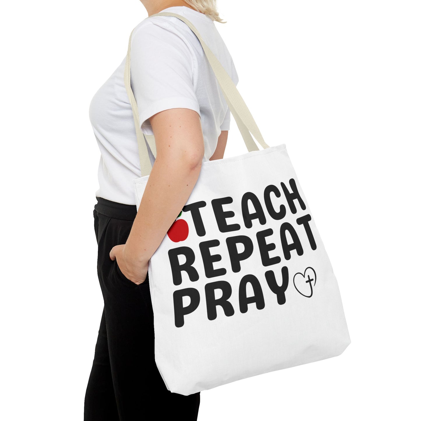 Teach Repeat Pray Tote Bag — Christian Teacher Gift Canvas Grocery Tote