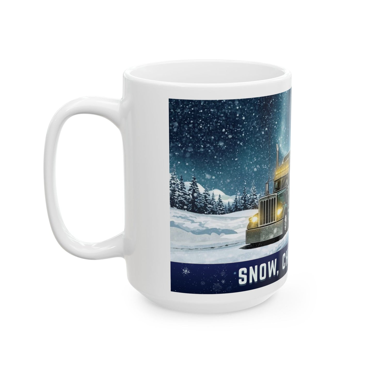 Winter Truck Ceramic Mug - Snow, Chrome & Coffee