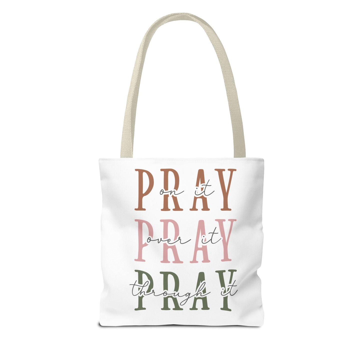 Inspirational Tote Bag - Pray It, Power It, Through It, Motivational, Faith-Based Gift, Everyday Use, Church or Study Bag