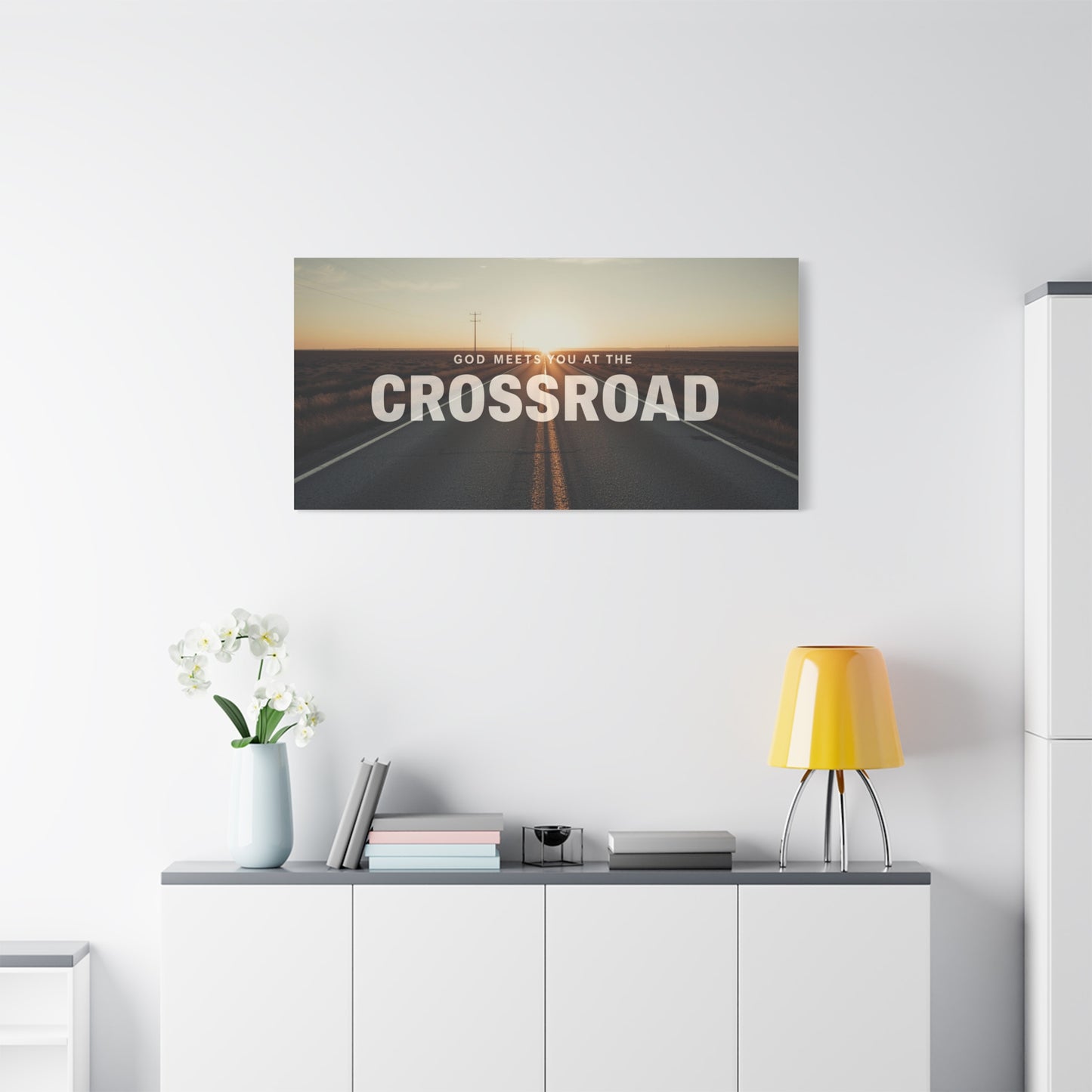 Crossroad Inspirational Canvas Wall Art — "God Meets You at the Crossroad" Matte Stretched Print