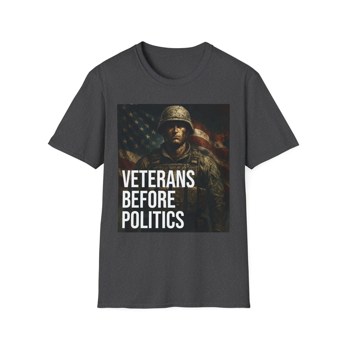 Veterans Before Politics Unisex Softstyle T-Shirt, Military Apparel, Veteran Pride Tee, Unisex Graphic Tee, Patriotic Gift