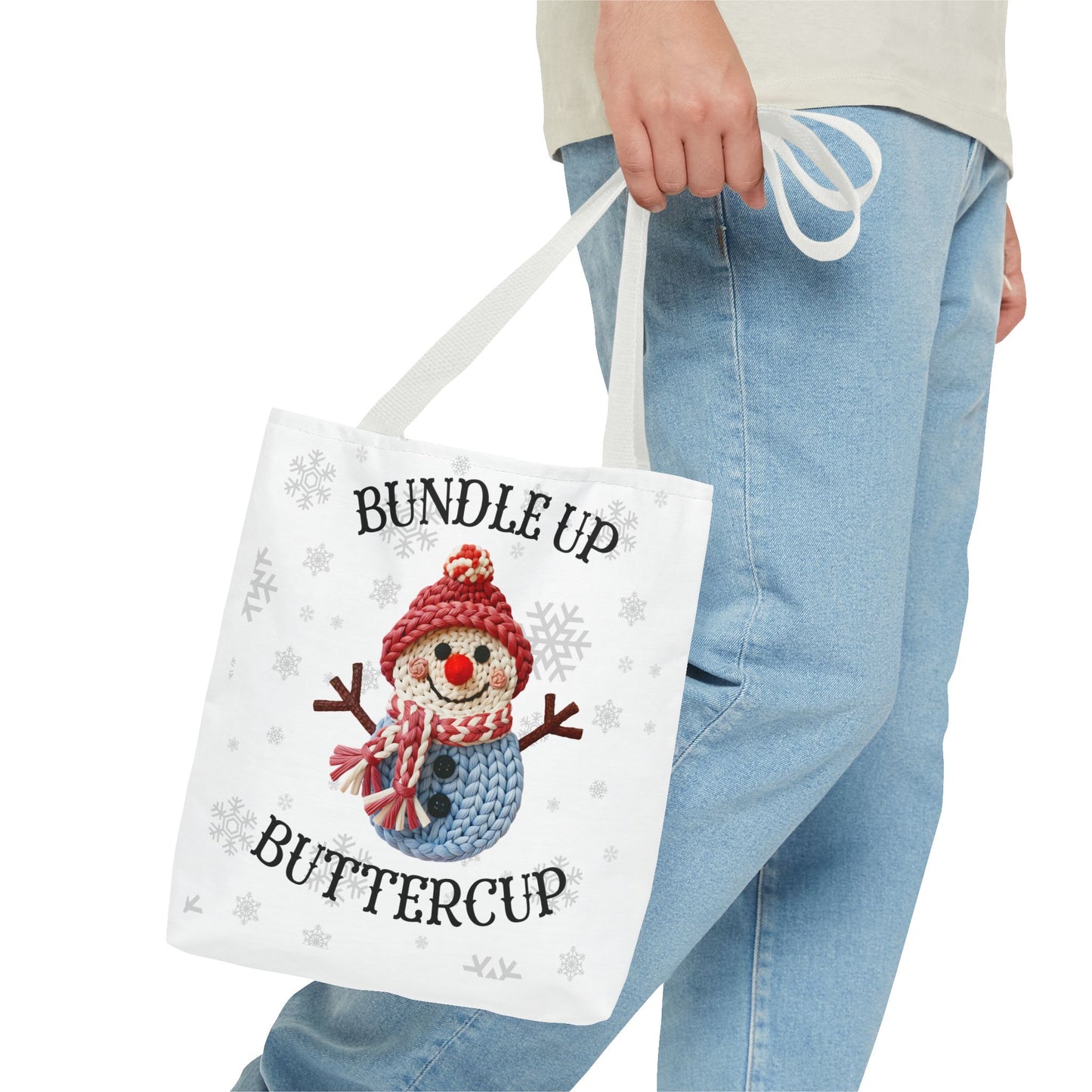 Holiday Snowman Tote Bag — “Bundle Up Buttercup” Christmas Market Tote