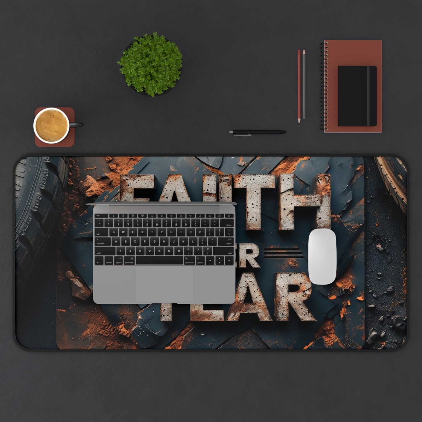 Faith Over Fear Desk Mat — Inspirational Christian Gaming Mouse Pad