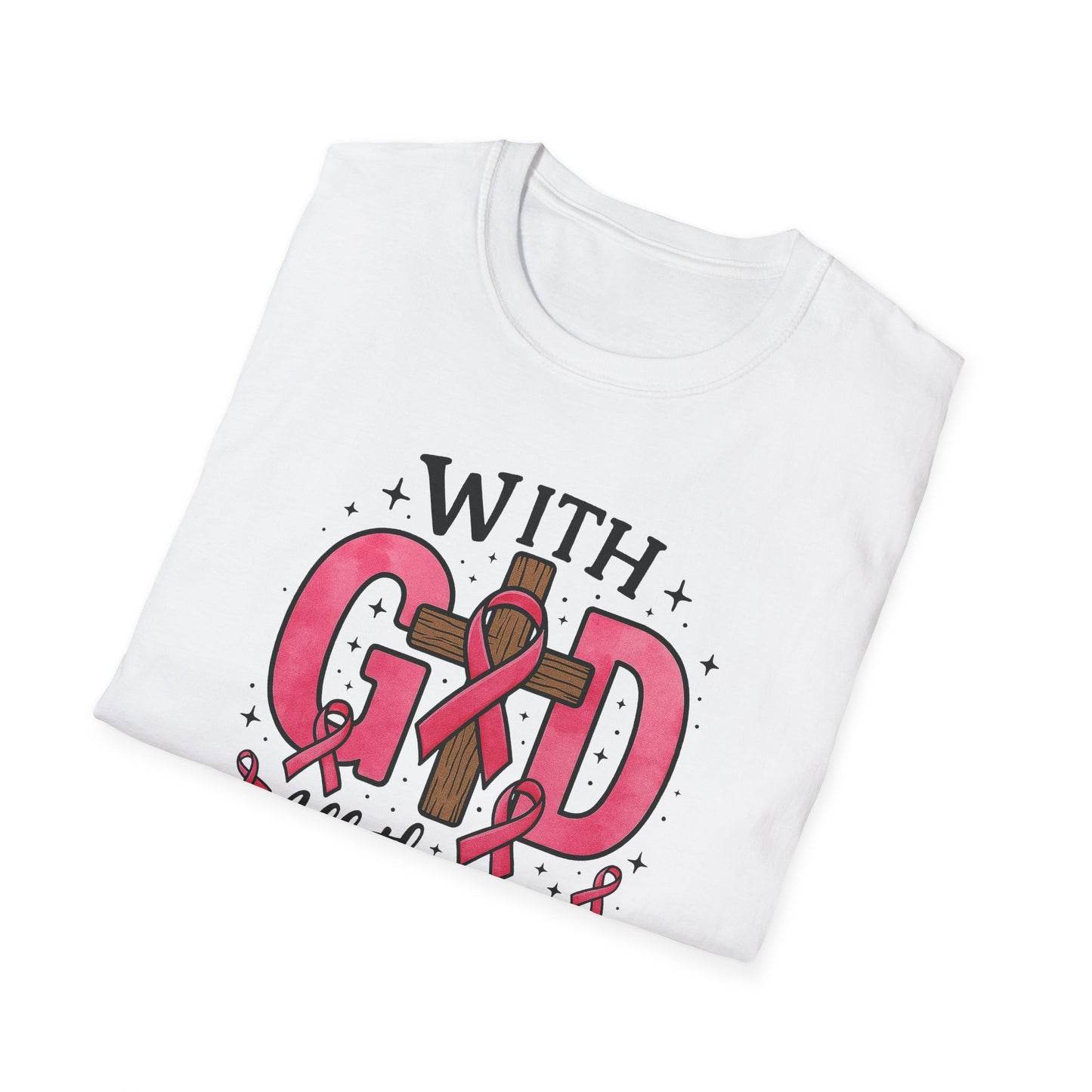 Inspirational Breast Cancer Awareness T-Shirt, Faith Shirt, God Shirt, Support Pink Ribbon, Softstyle Tee