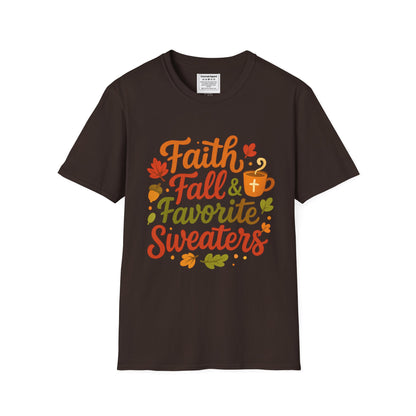 Autumn Faith Tee: Fall Favorite Sweaters, Unisex Softstyle T-Shirt, Thanksgiving Gift, Cozy Casual Wear, Faith-Based Apparel