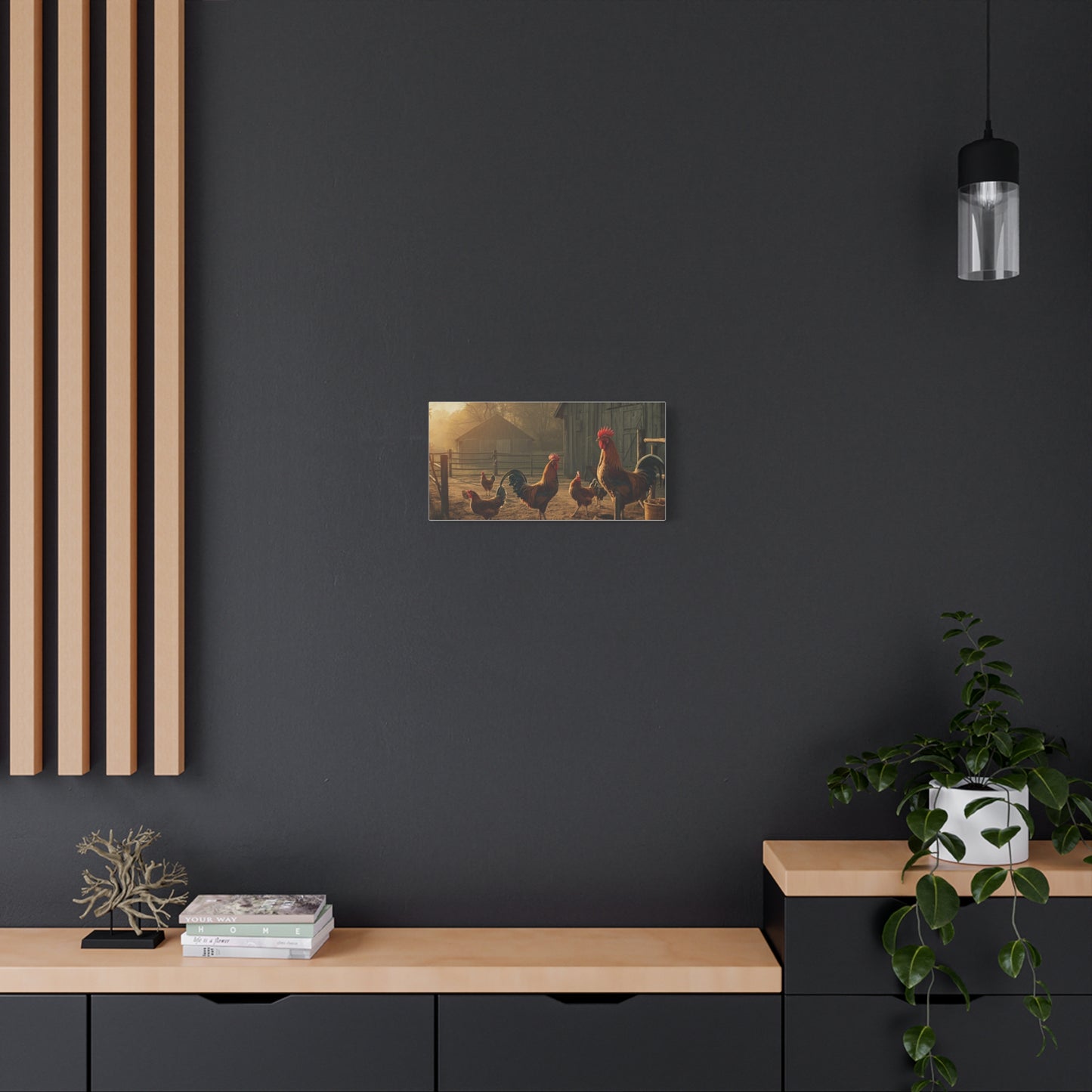 Rooster Farmhouse Canvas Print – Rustic Morning Barnyard Wall Art