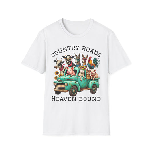 Country Roads Heaven Bound T-Shirt, Cute Animal Graphic Tee, Vintage Style Shirt, Gift for Him or Her, Perfect for Summer and Road Trips