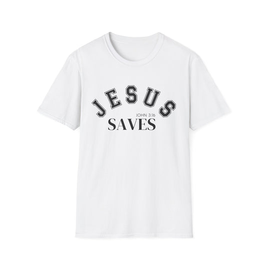Jesus Saves Unisex Softstyle T-Shirt, Inspirational Graphic Tee, Christian Apparel, Faith-Based Gift, Casual Wear