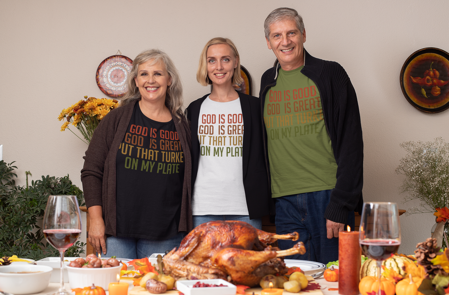 Thanksgiving Humor T-Shirt - 'God is Good, God is Great, Put That Turkey on My Plate'