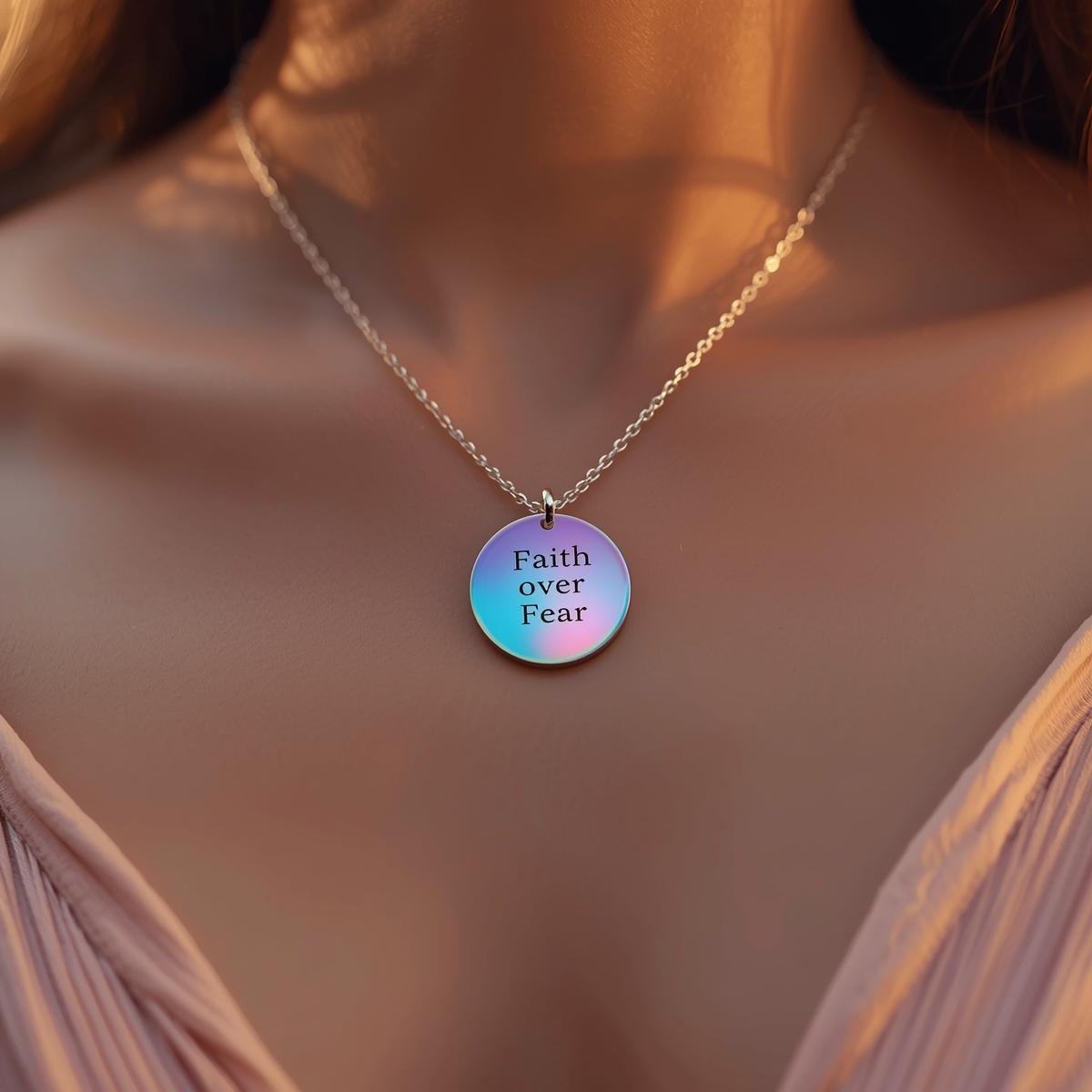 Engraved Circle Necklace — "Faith Over Fear" Personalized Pendant