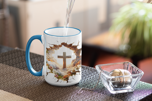 Christian Cross Coffee Mug - Resurrection Scene Accent Mug (11/15oz)