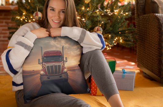 Semi Truck Sunset Faux Suede Pillowcase