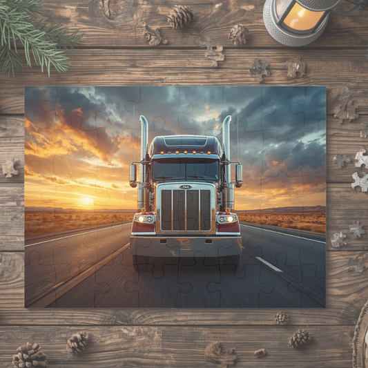 Big Rig Sunset Truck Puzzle — Semi-Truck Jigsaw (110/252/520/1014 pieces)