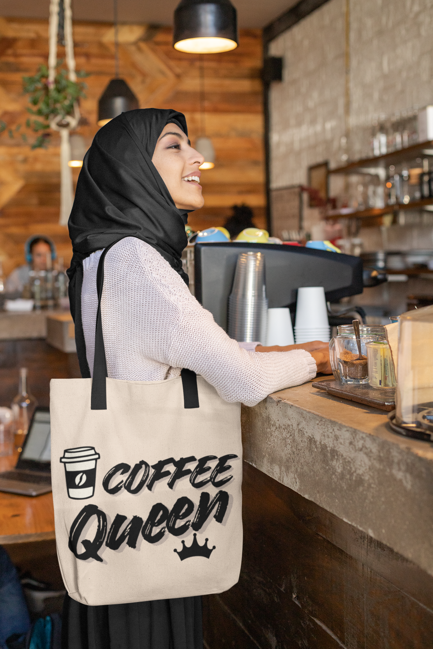 Coffee Queen Tote Bag — Funny Coffee Lover Reusable Shopper with Cup & Crown Design