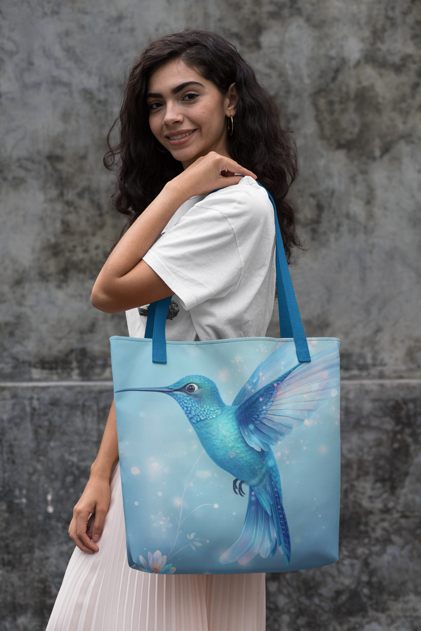 Blue Hummingbird Tote Bag — Magical Feathered Bird Shopper