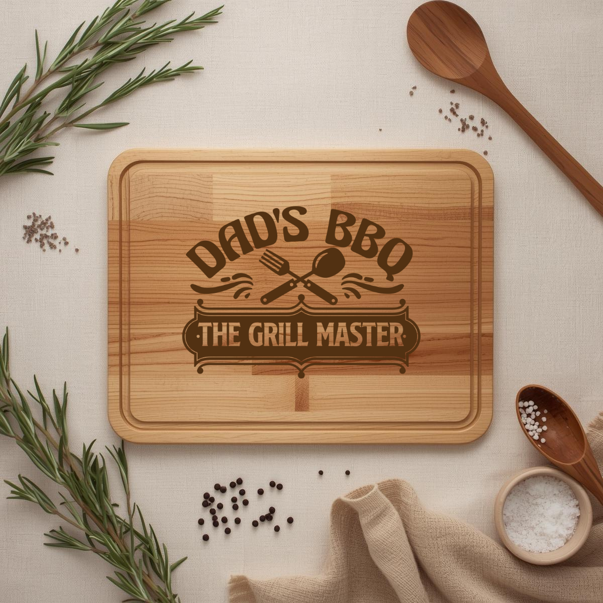 Engraved "Dad's BBQ - The Grill Master" Wooden Cutting Board