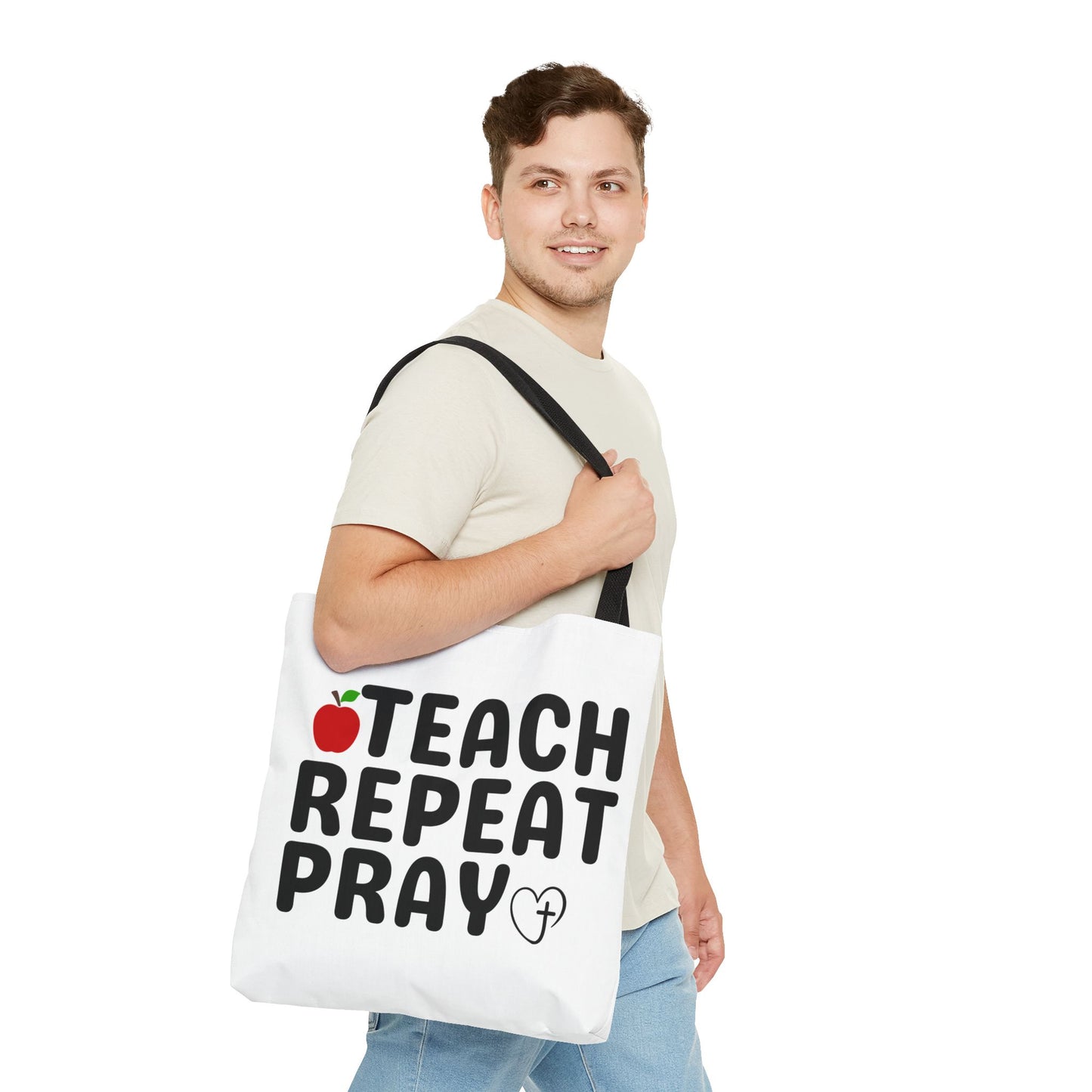 Teach Repeat Pray Tote Bag — Christian Teacher Gift Canvas Grocery Tote