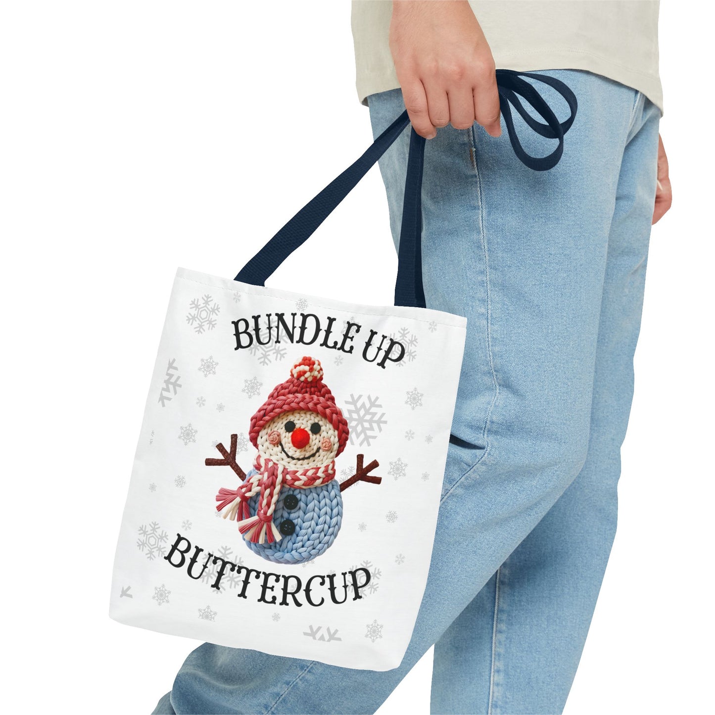 Holiday Snowman Tote Bag — “Bundle Up Buttercup” Christmas Market Tote
