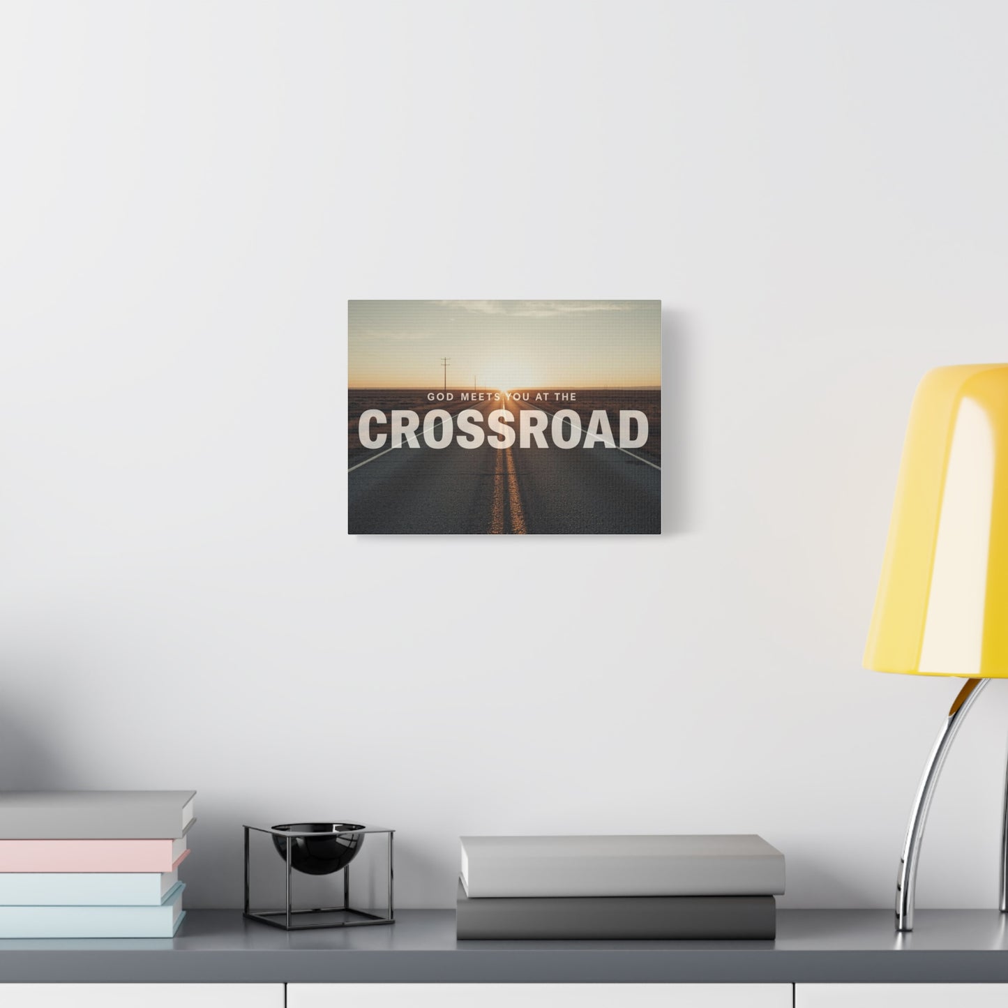 Crossroad Inspirational Canvas Print — “God Meets You at the Crossroad” Sunset Wall Art