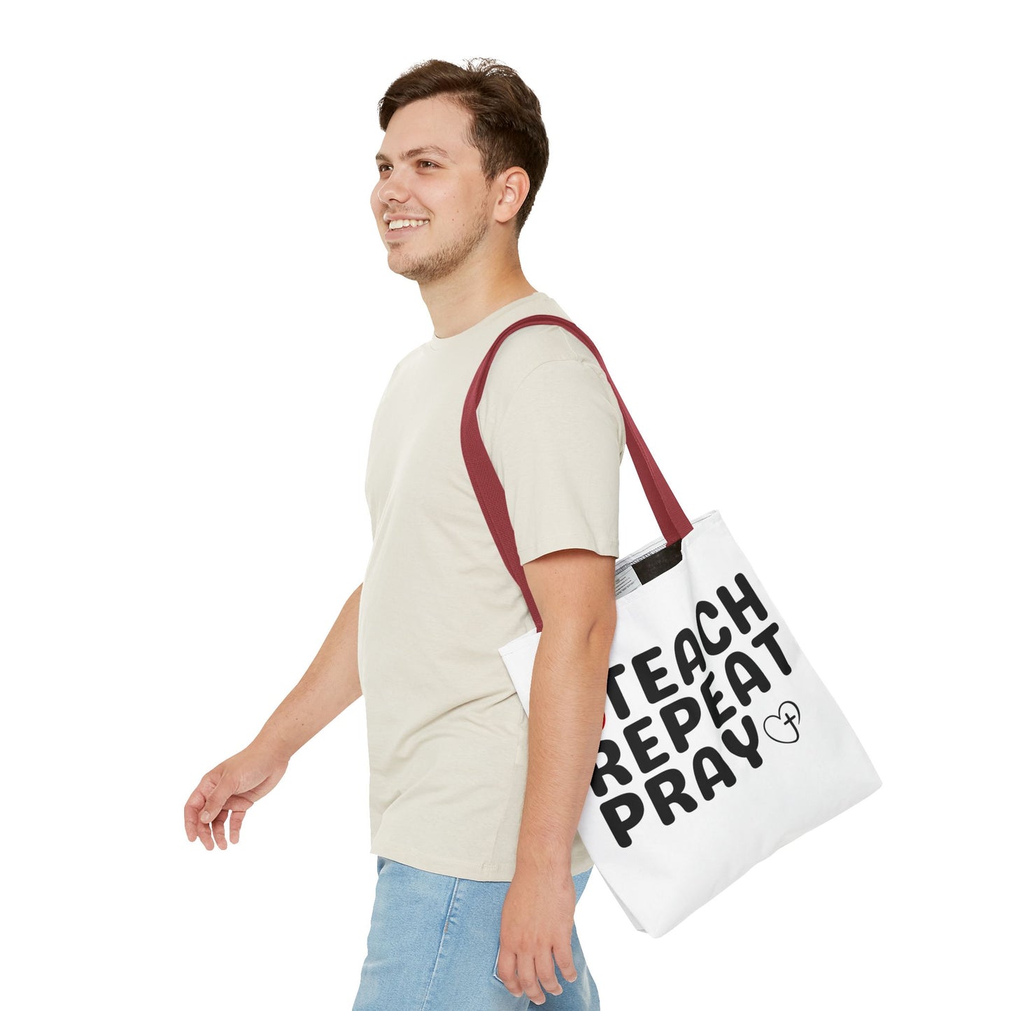 Teach Repeat Pray Tote Bag — Christian Teacher Gift Canvas Grocery Tote