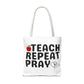 Teach Repeat Pray Tote Bag — Christian Teacher Gift Canvas Grocery Tote
