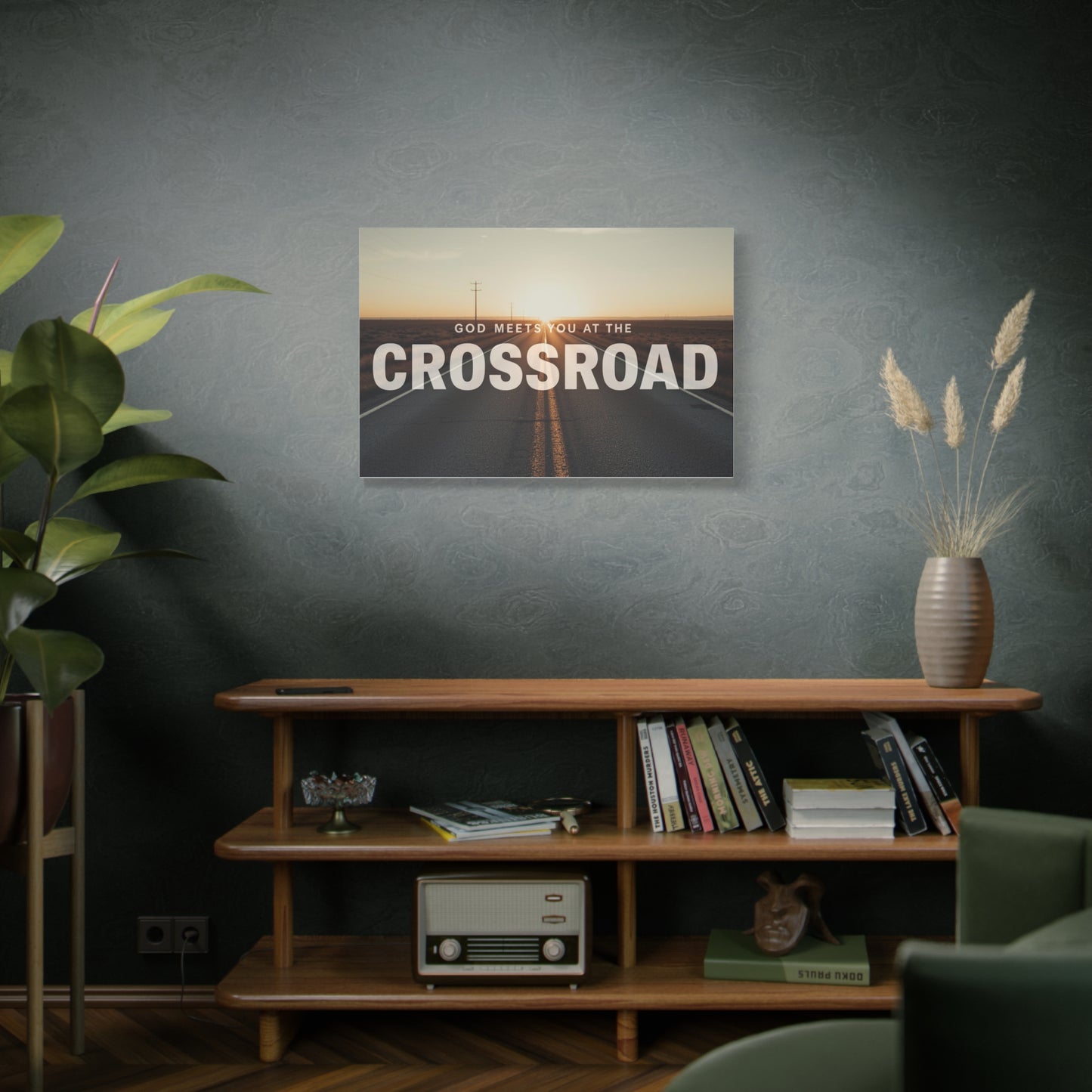 Crossroad Inspirational Canvas Print — “God Meets You at the Crossroad” Sunset Wall Art