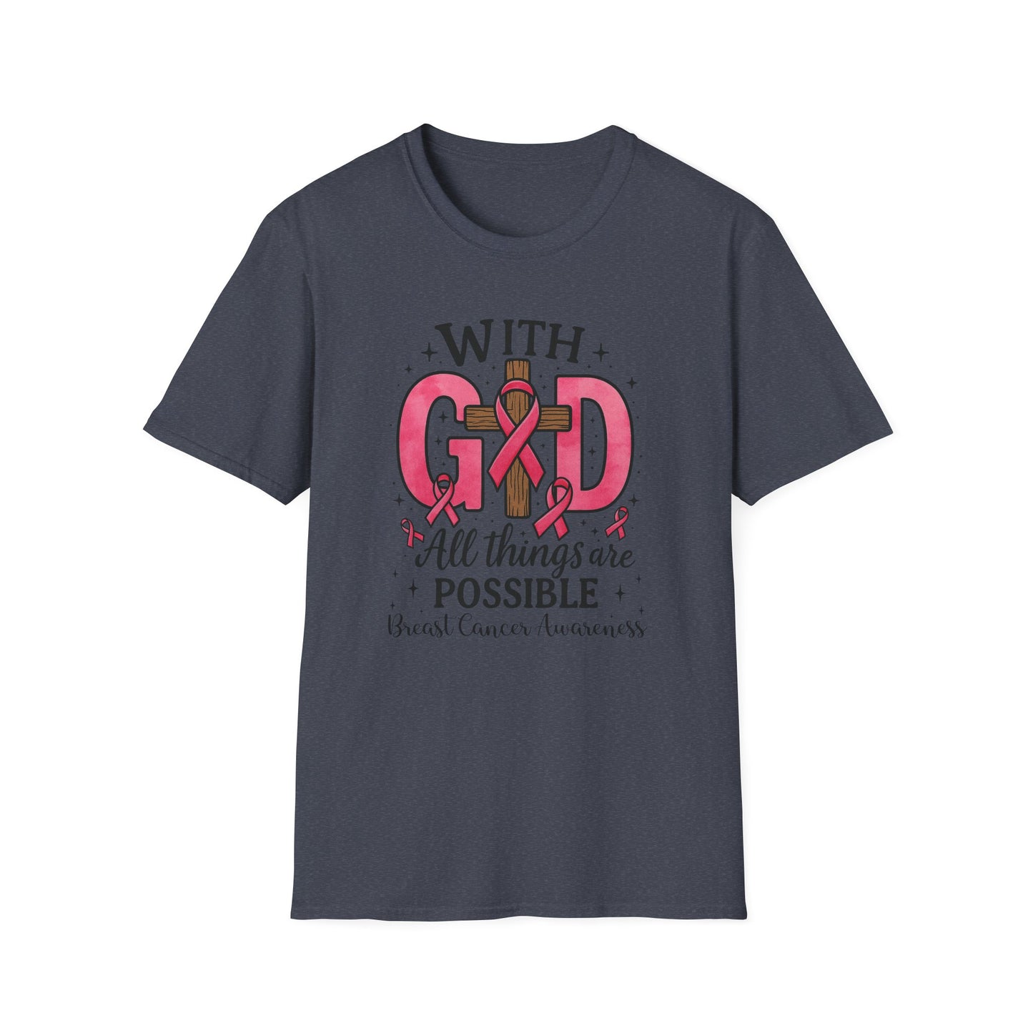 Inspirational Breast Cancer Awareness T-Shirt, Faith Shirt, God Shirt, Support Pink Ribbon, Softstyle Tee