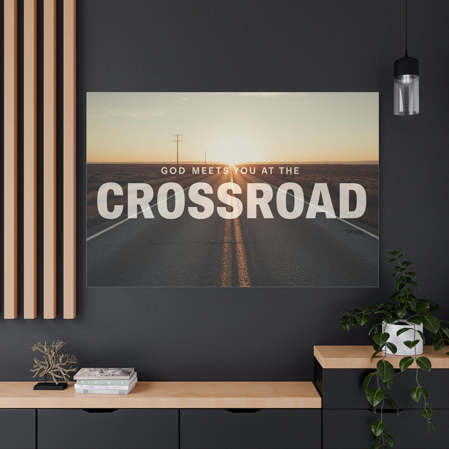 Crossroad Inspirational Canvas Print — “God Meets You at the Crossroad” Sunset Wall Art