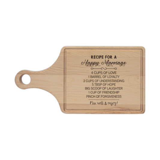Engraved 'Recipe for a Happy Marriage' Wooden Cutting Board