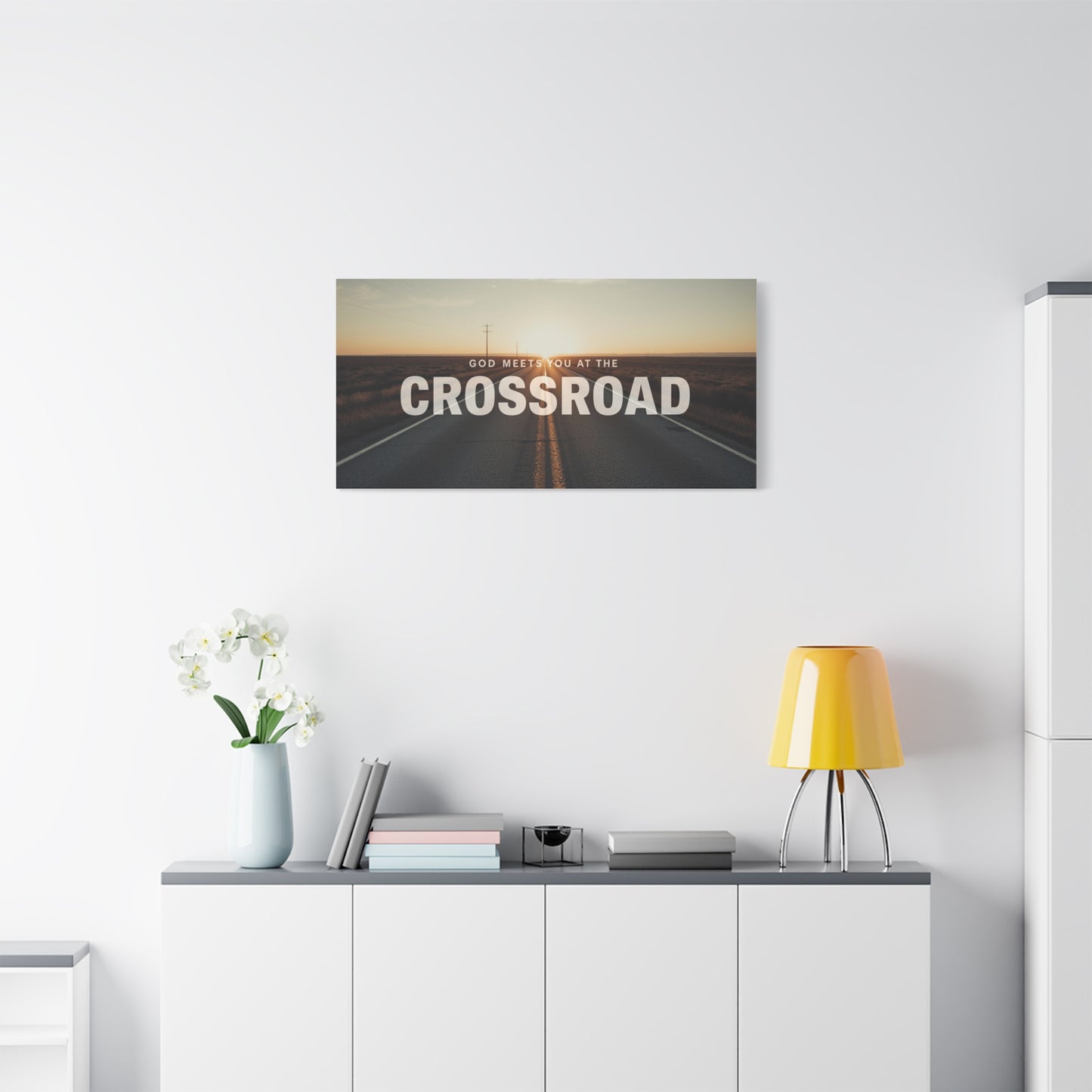 Crossroad Inspirational Canvas Wall Art — "God Meets You at the Crossroad" Matte Stretched Print