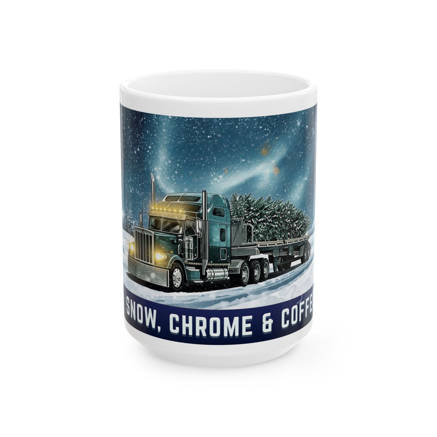 Winter Truck Ceramic Mug - Snow, Chrome & Coffee