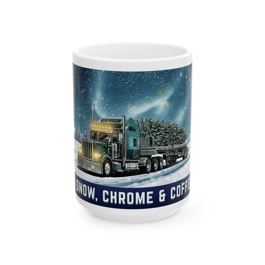Winter Truck Ceramic Mug - Snow, Chrome & Coffee